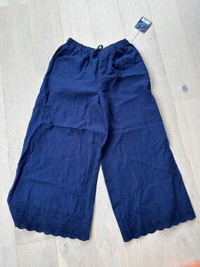 NWT Roller Rabbit x Target Navy Wide Leg Embroidered Hem Pants